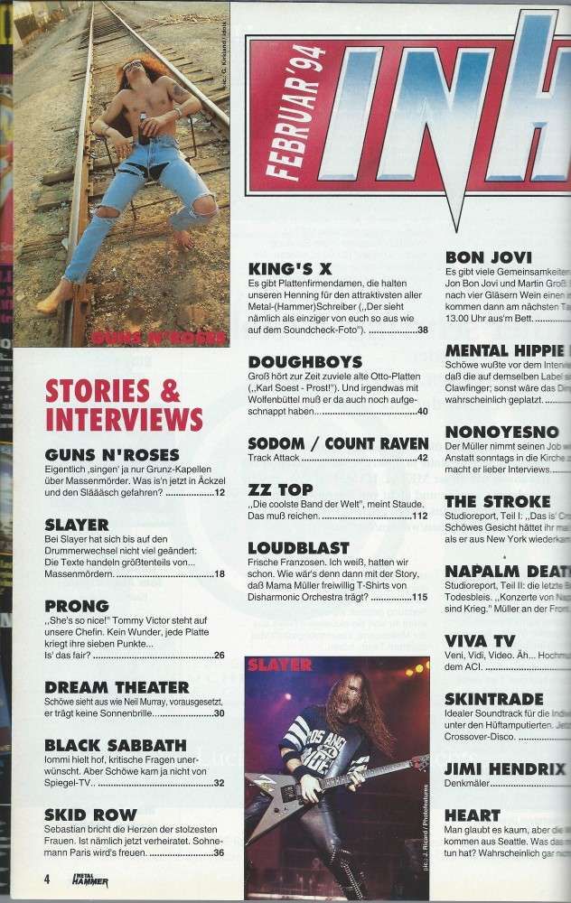 Metal Hammer 02 1994 Inhalt a