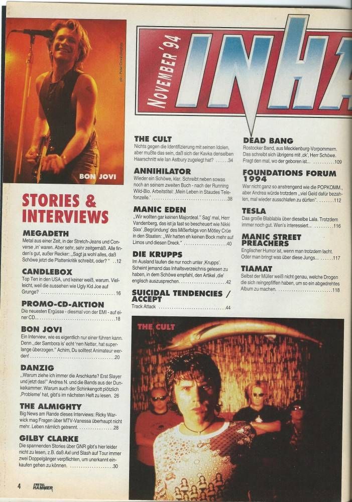 Metal Hammer (11/1994) Inhalt 1