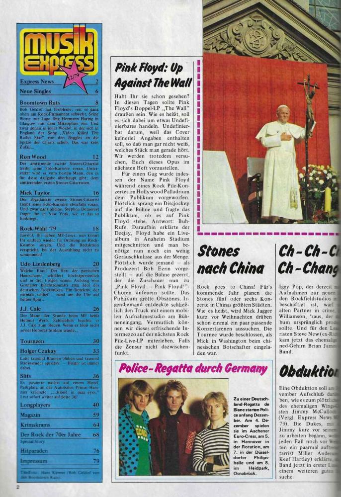 Musik-Express - Dezember 1979 Inhalt