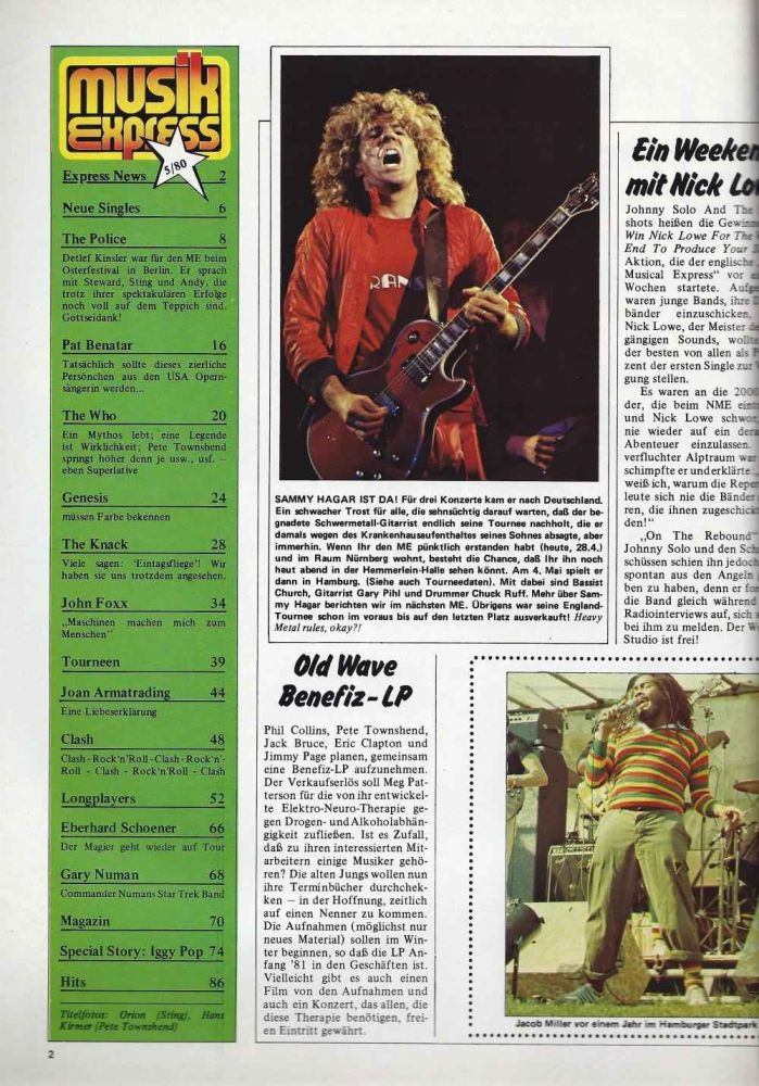 Musik-Express - Mai 1980 Inhalt