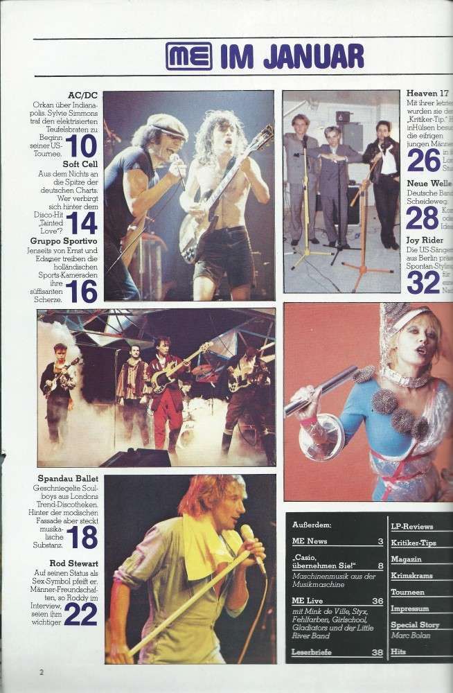 Musik-Express - Januar 1982 Inhalt
