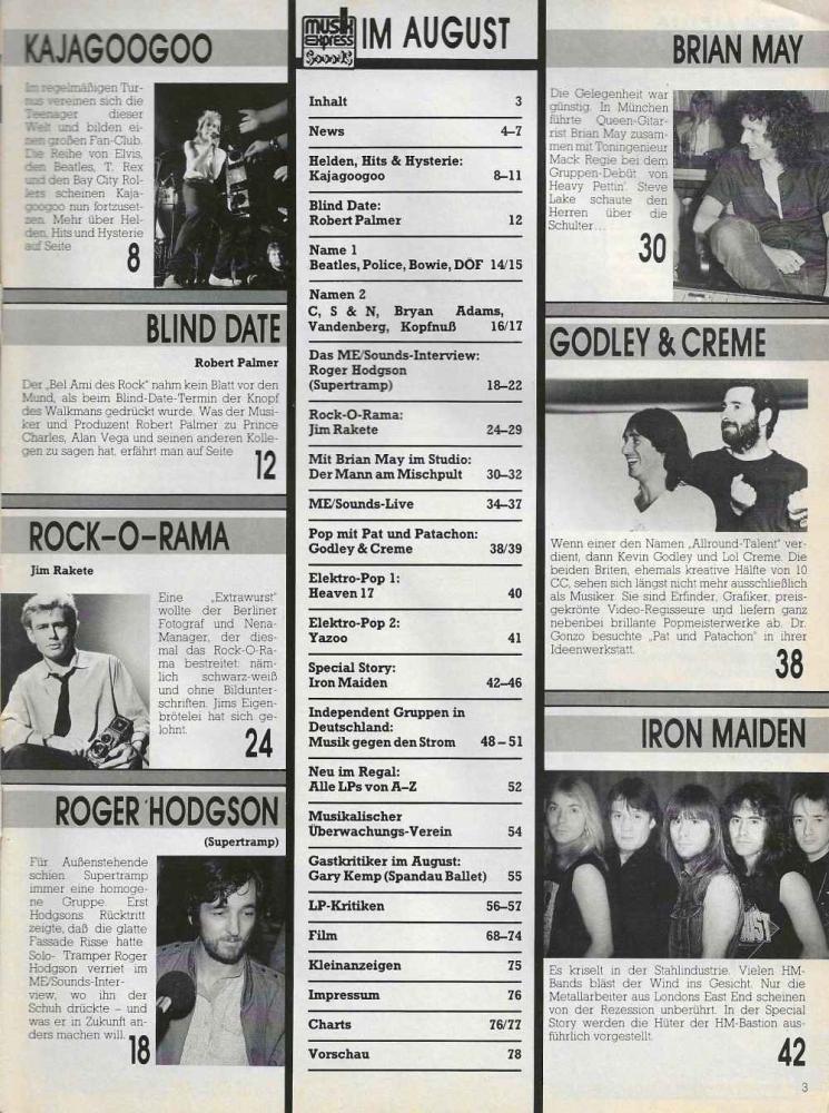 Musik-Express Sounds - August 1983 content