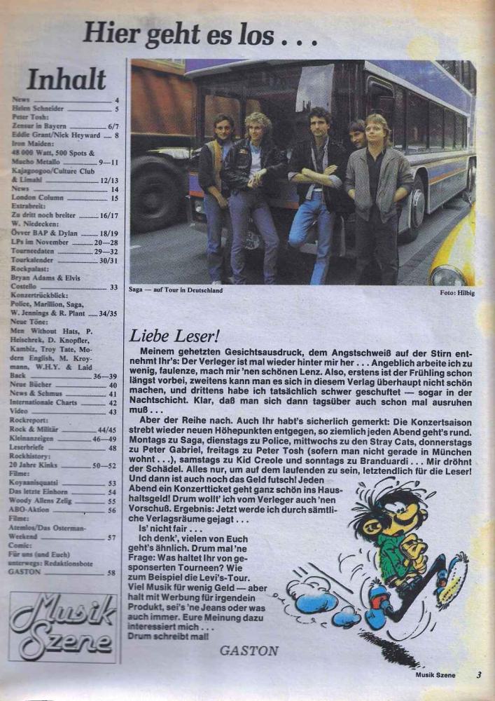 Musik Szene 11/83 Inhalt