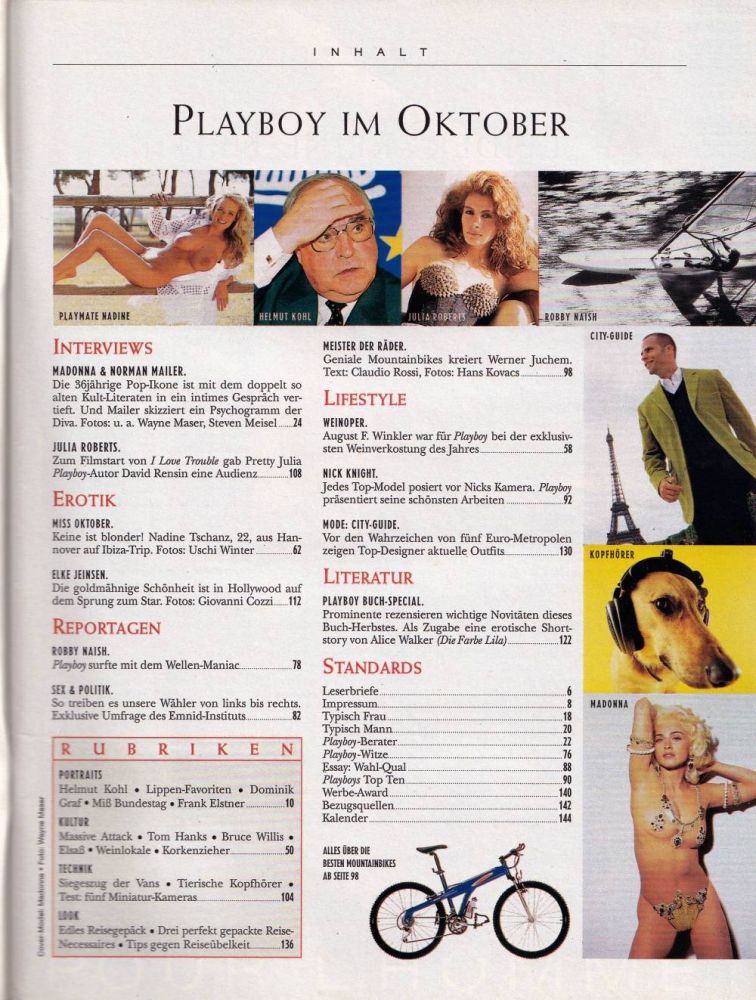 playboy 10 1994 Index
