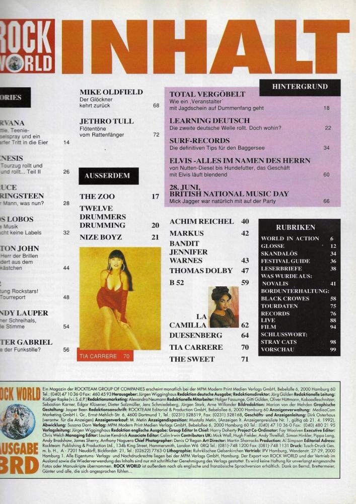 Rock World 08/1992 Inhalt