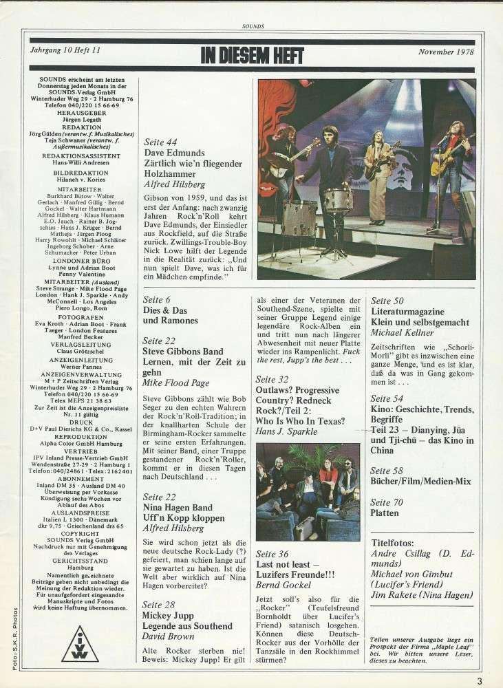 Sounds Musikmagazin November 1978