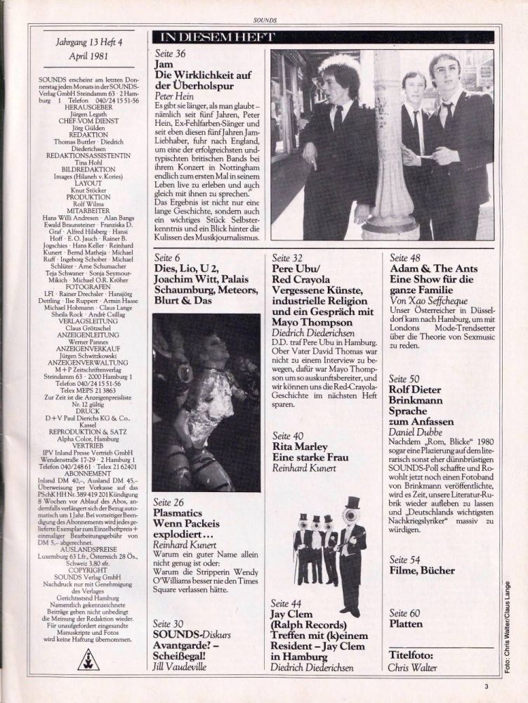 Sounds April 1981 Inhalt