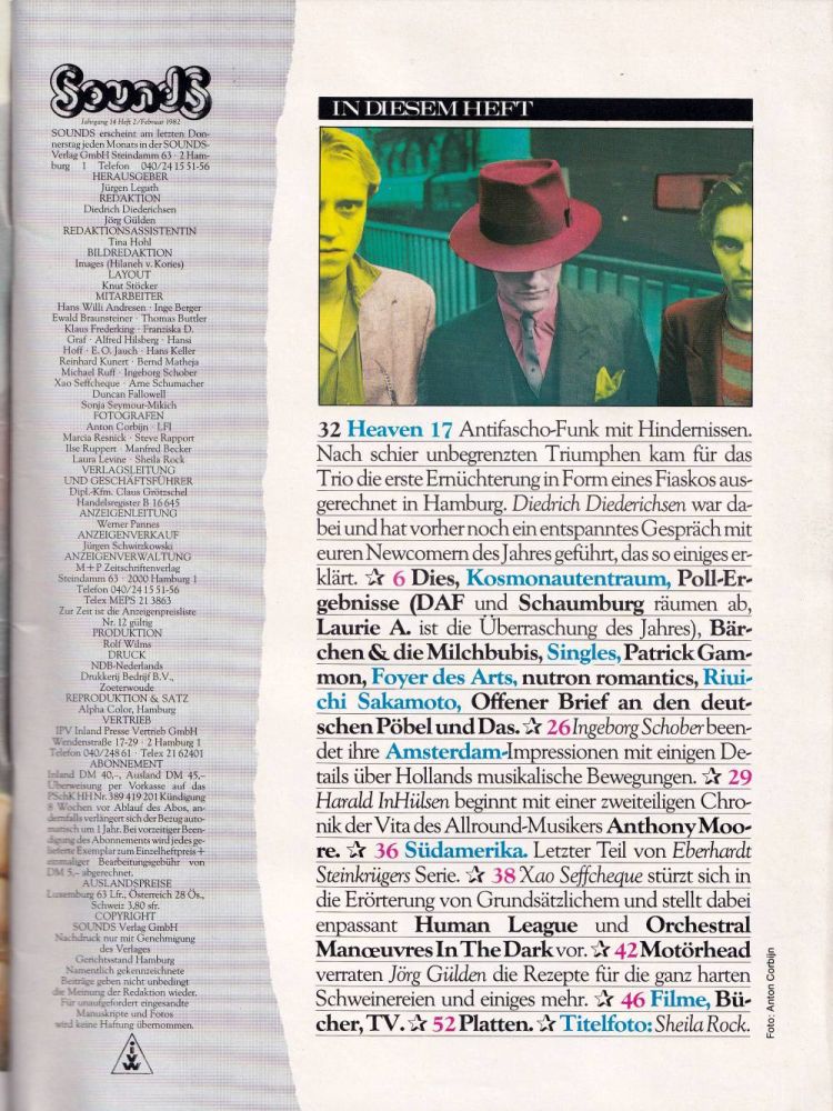 Sounds - Ausgabe Februar 1982 (Inhalt)