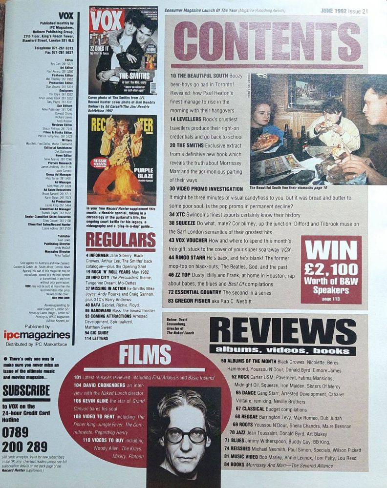 vox-magazine uk 06 1992 index
