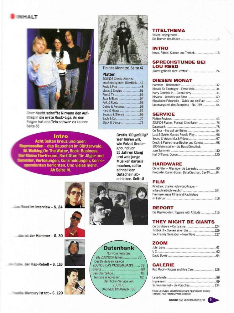 Zounds 02/1992 Inhalt