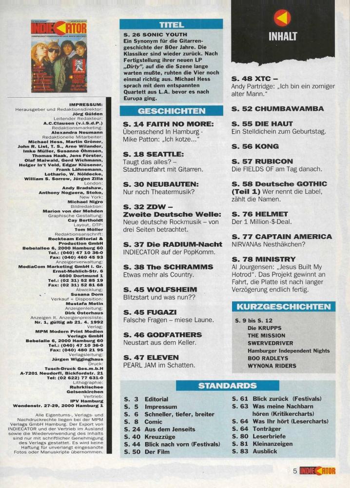 Indiecator 02-1992 Inhalt
