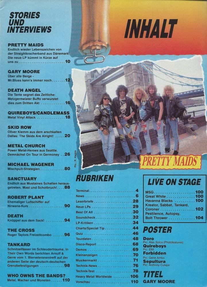 Metal Hammer Magazine 07 1990 content