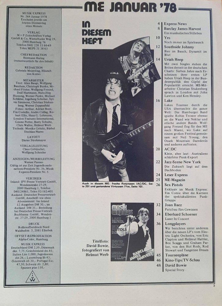 musik express 01 1978 index