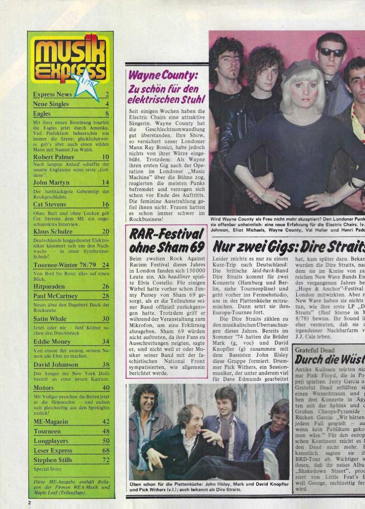 Musik Express 11 1978 content