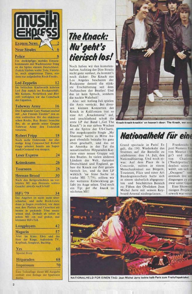 Musik-Express - September 1979 Inhalt