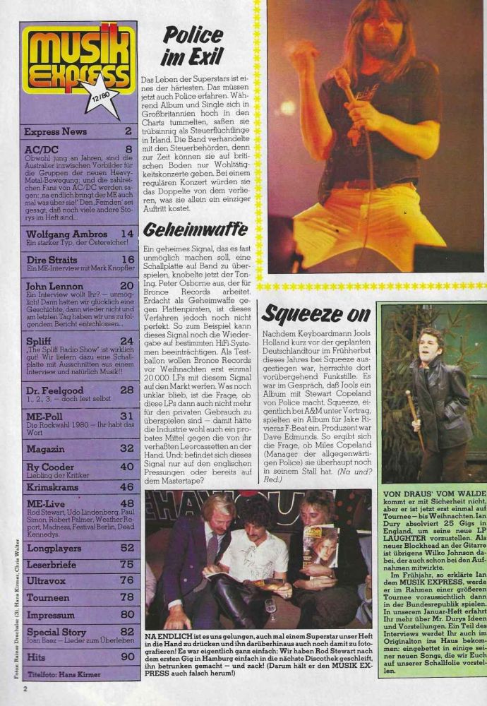Musik-Express - Dezember 1980 Inhalt
