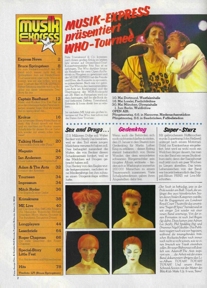 Musik Express 03 1981 Inhalt
