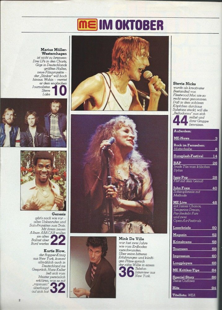 Musik-Express - Oktober 1981 Inhalt