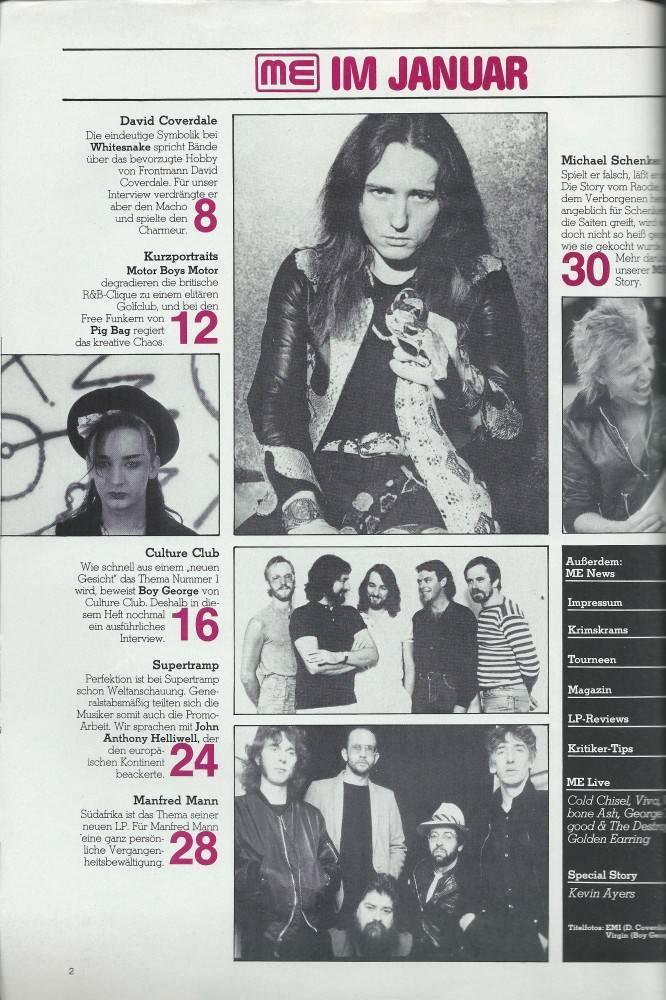 Musik-Express - Januar 1983 Inhalt