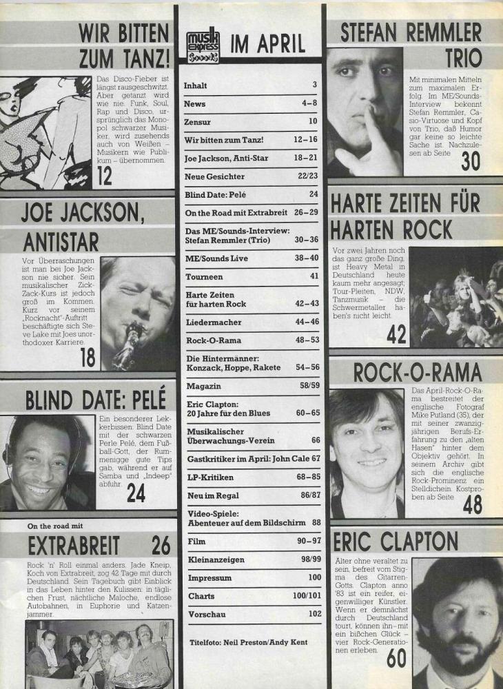 Musik-Express Sounds - April 1983 content