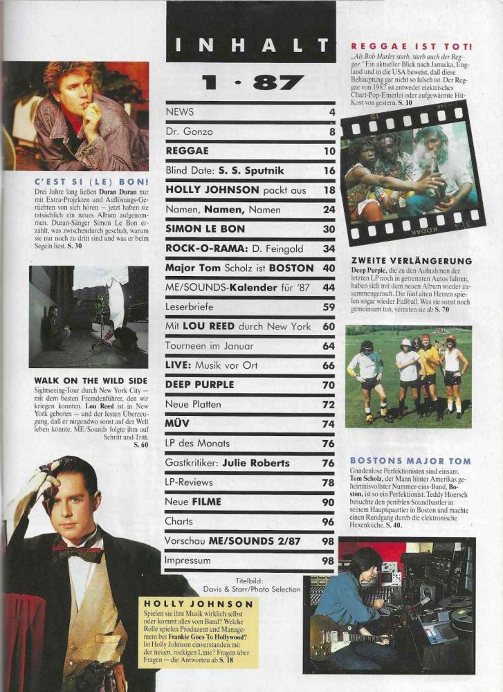 Musik-Express Sounds - Januar 1987 Inhalt