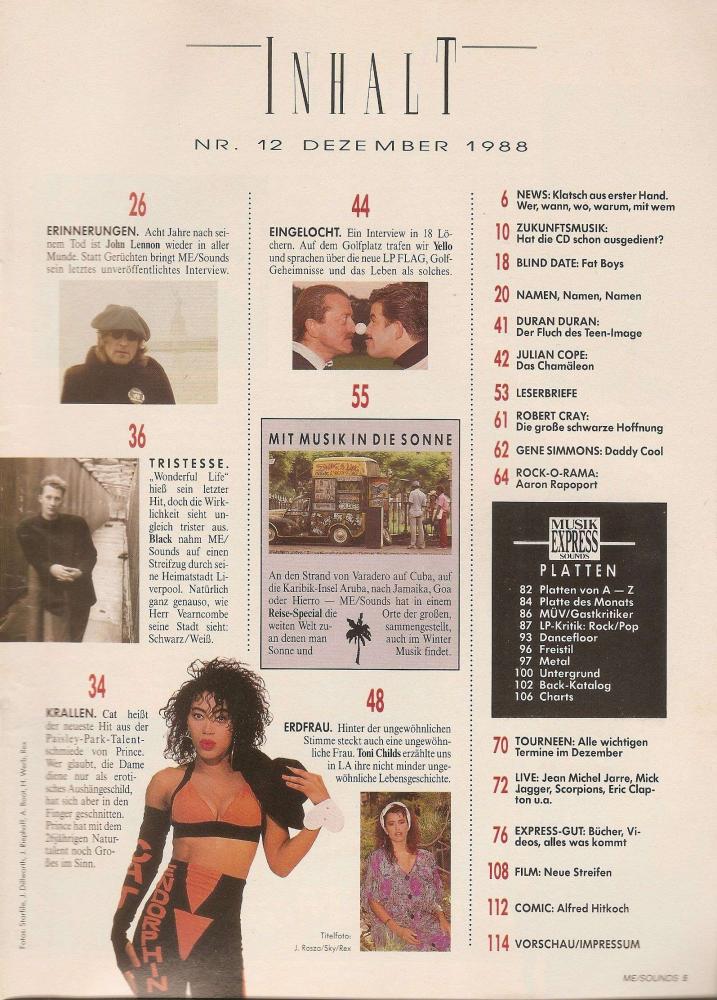 Musik-Express Sounds - December 1988 content