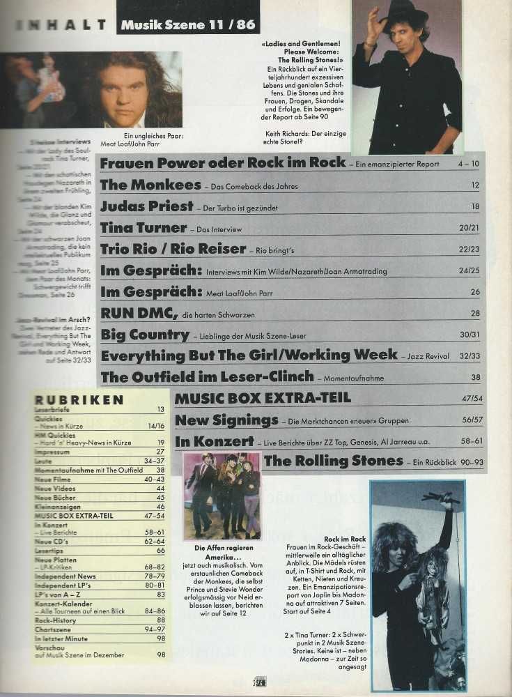 Musik Szene - Ausgabe 11/86 Inhalt
