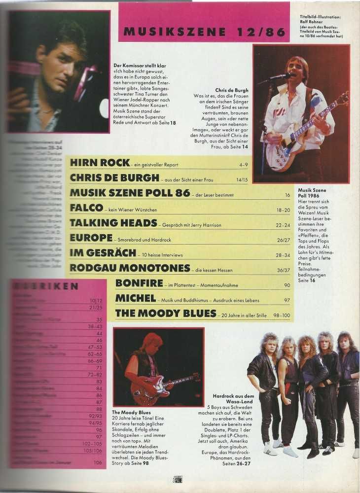 Musik Szene - Ausgabe 12/86 Inhalt
