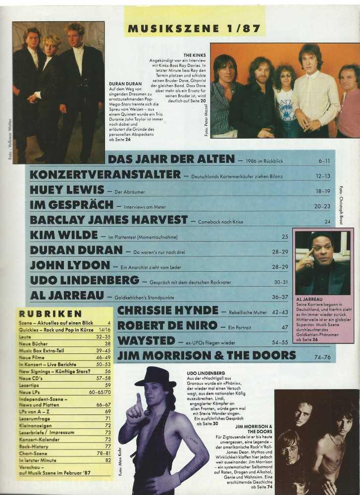 Musik Szene - issue 01/87 content