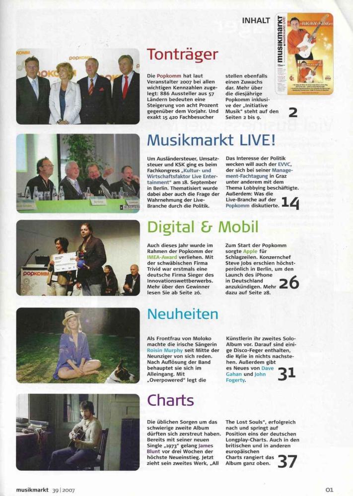 Musikmarkt Issue 39/2007 content