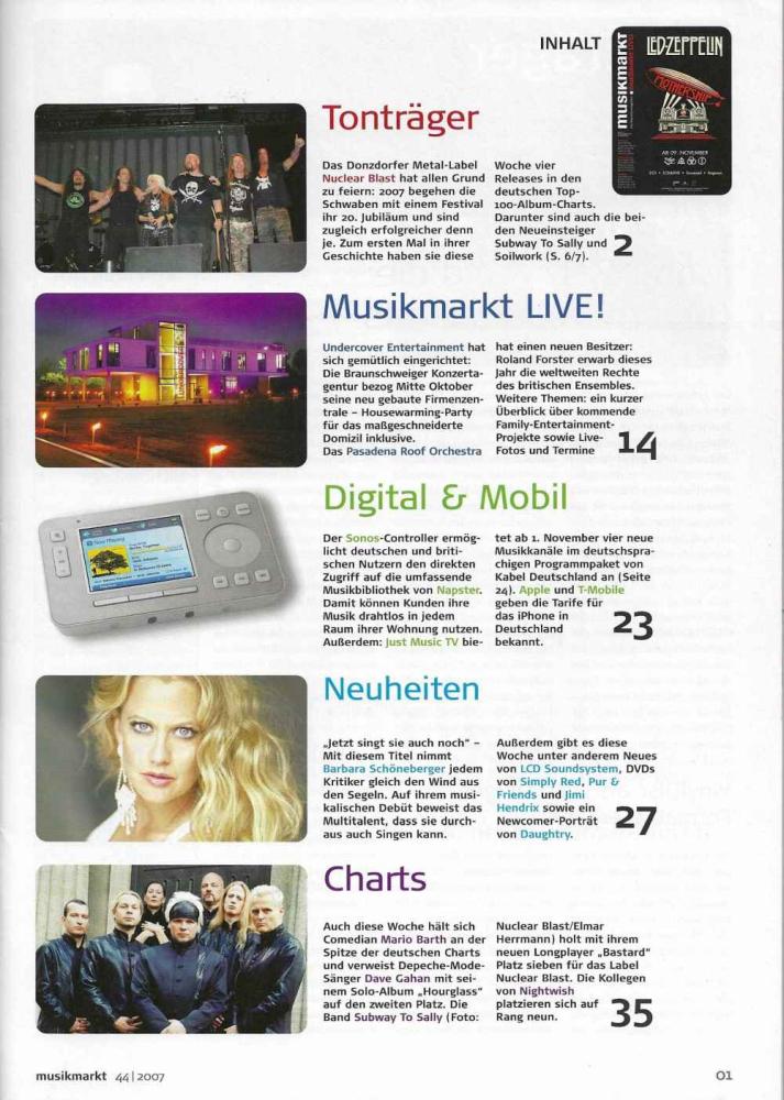 Musikmarkt 44/2007 Heftinhalt