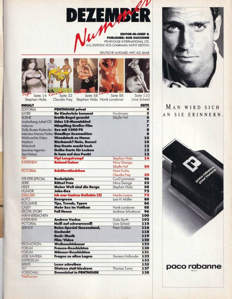 penthouse 12 1994 Index