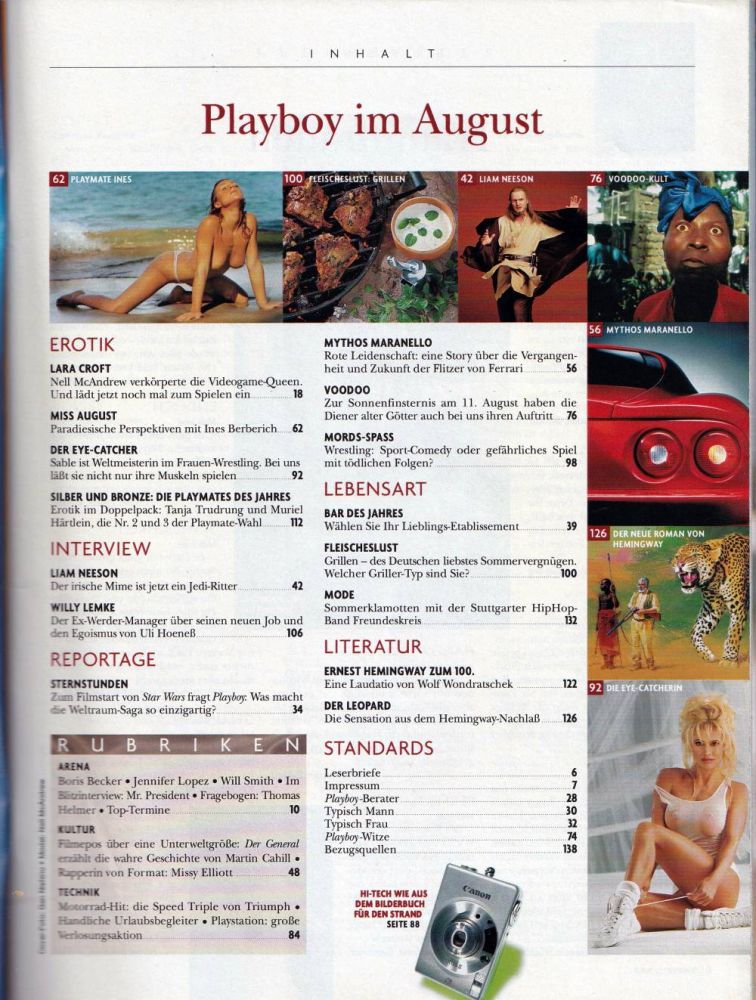 playboy 08 1999 Index