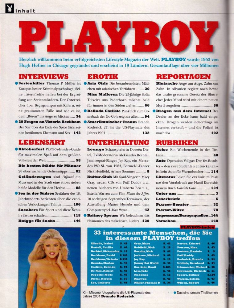 playboy 09 2001 Index a
