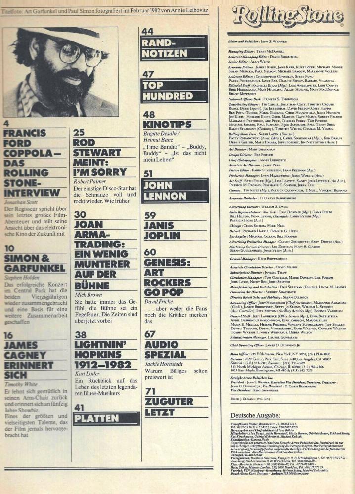 rolling stone 05 1982 Inhalt