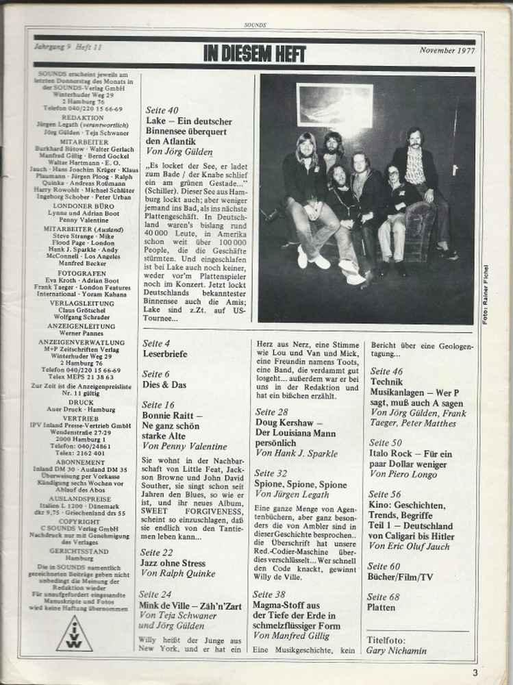 Sounds Musikmagazin November 1978