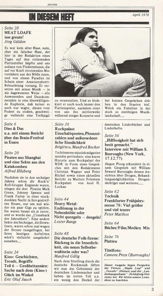 Sounds April 1978 Inhalt
