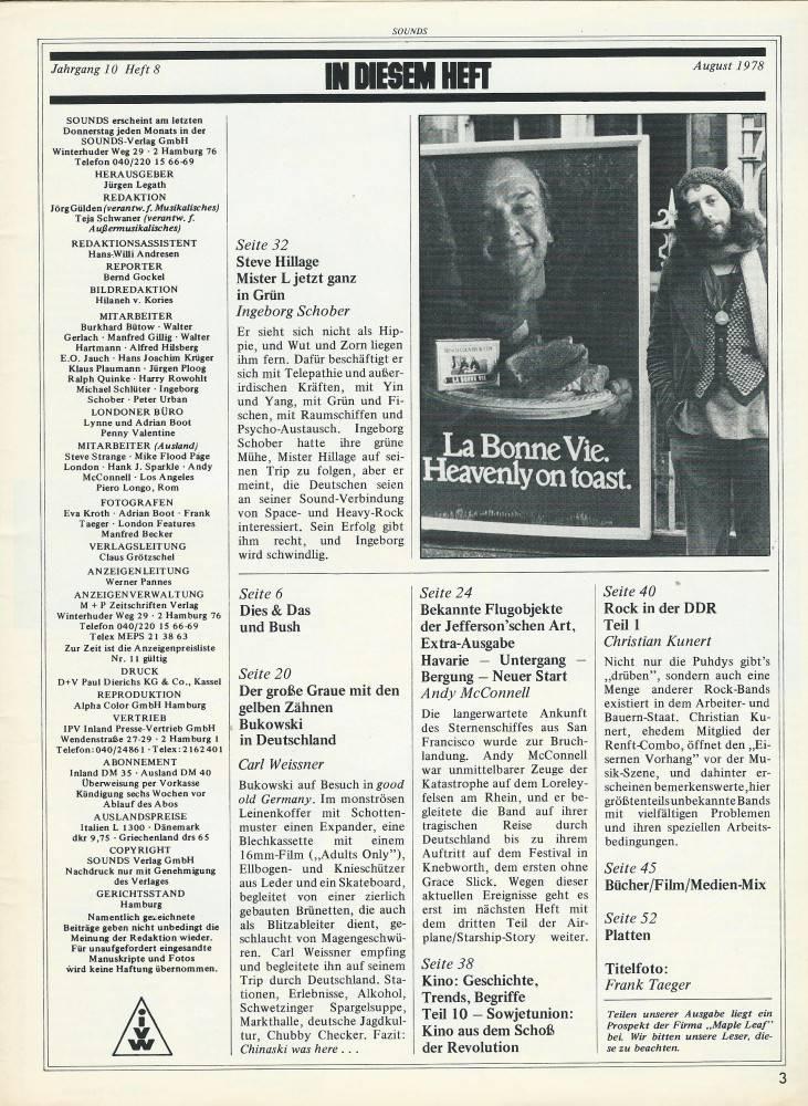 Sounds August 1978 Inhalt