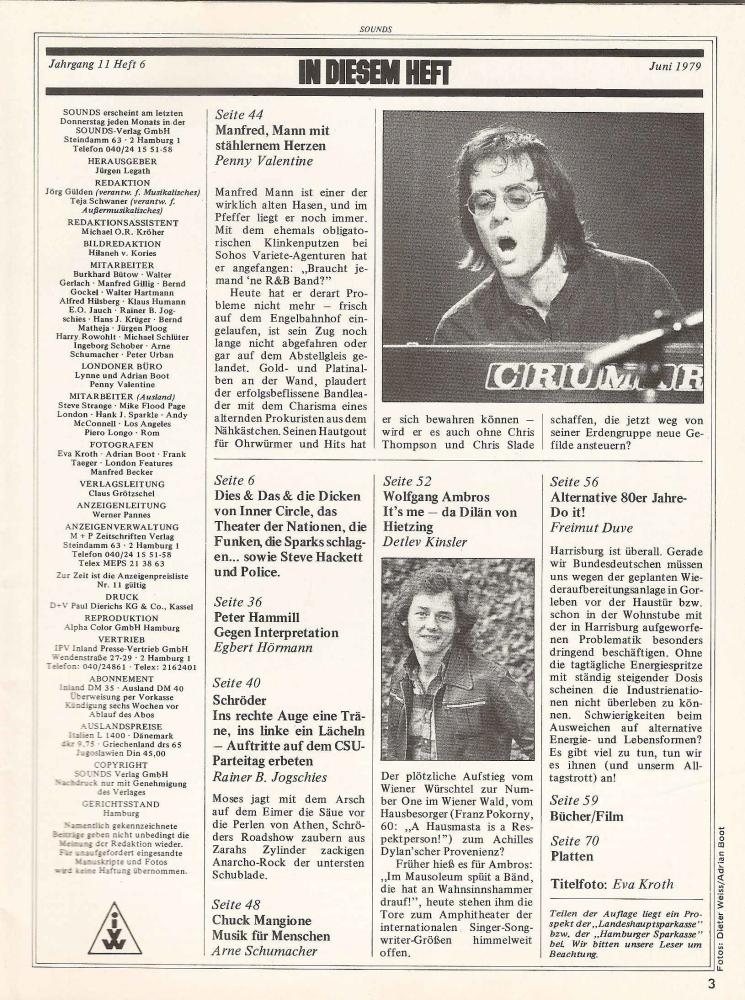 Sounds - Ausgabe Juni 1979 (Inhalt)