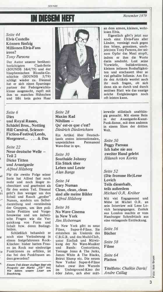 Sounds November 1979 Inhalt