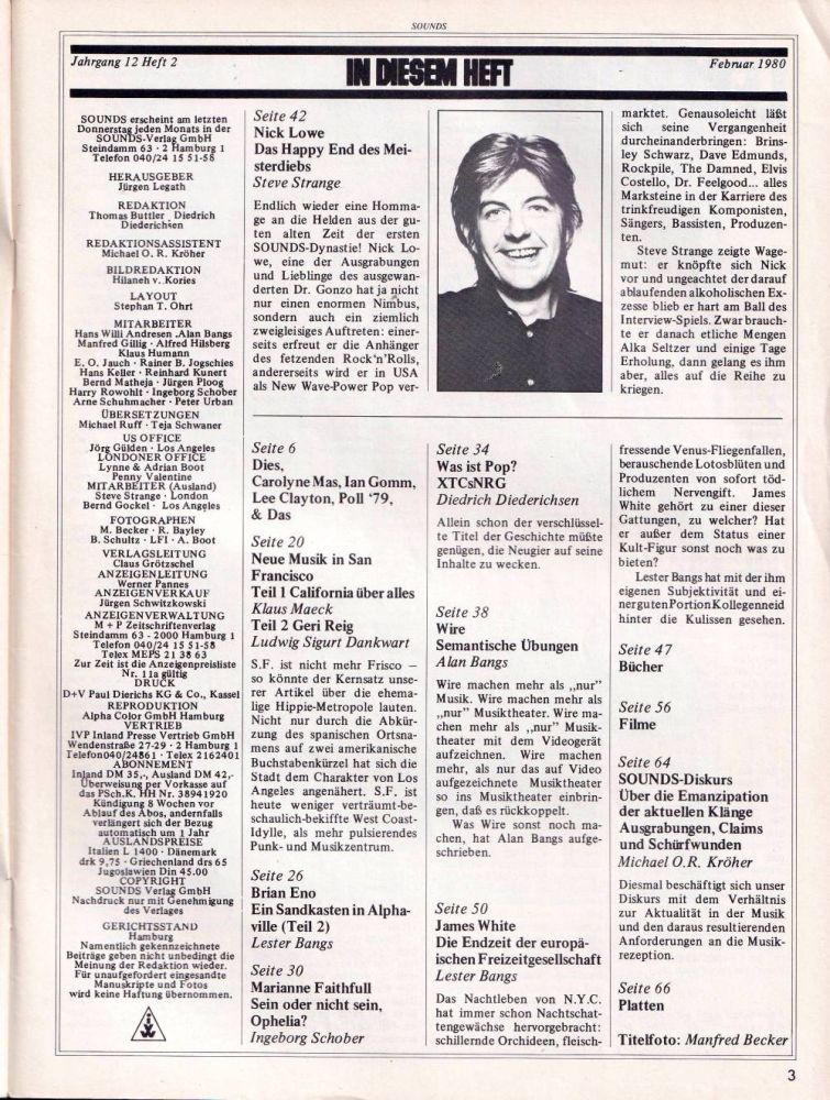 Sounds Februar 1980 Index