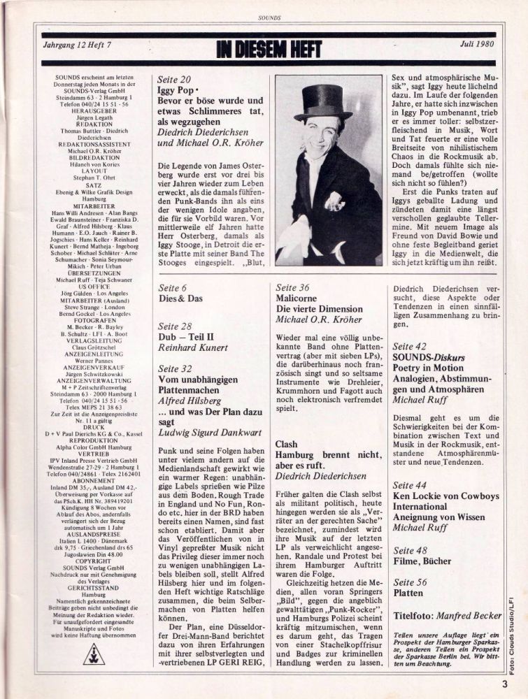 Sounds Juli 1980 Inhalt