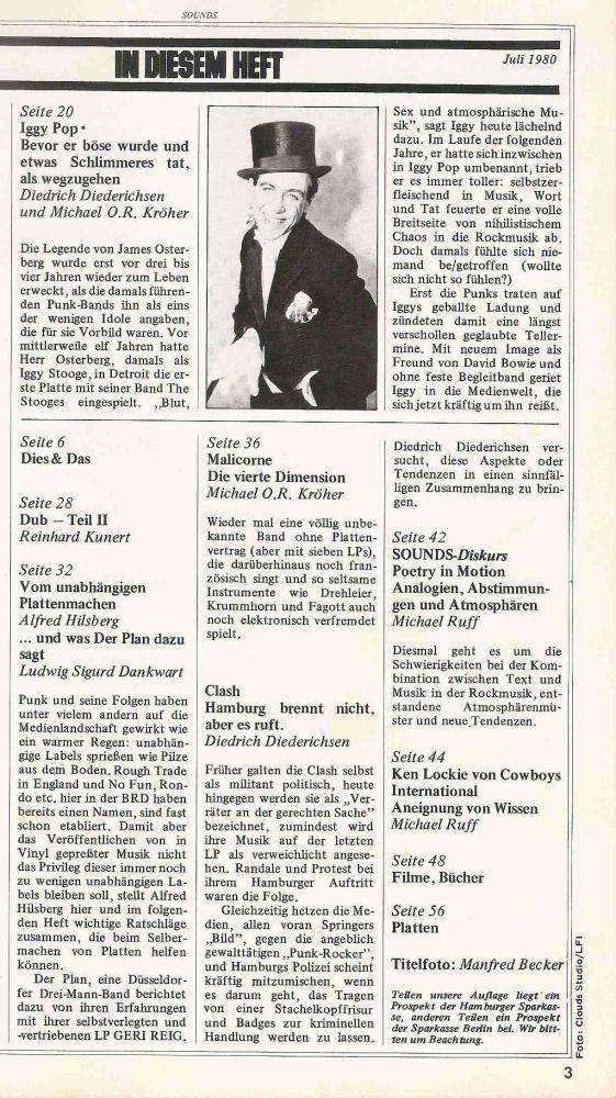 Sounds Juli 1980 Inhalt