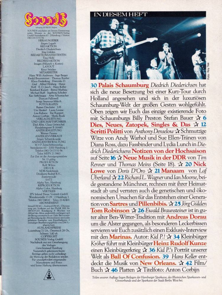 Sounds August 1982 content