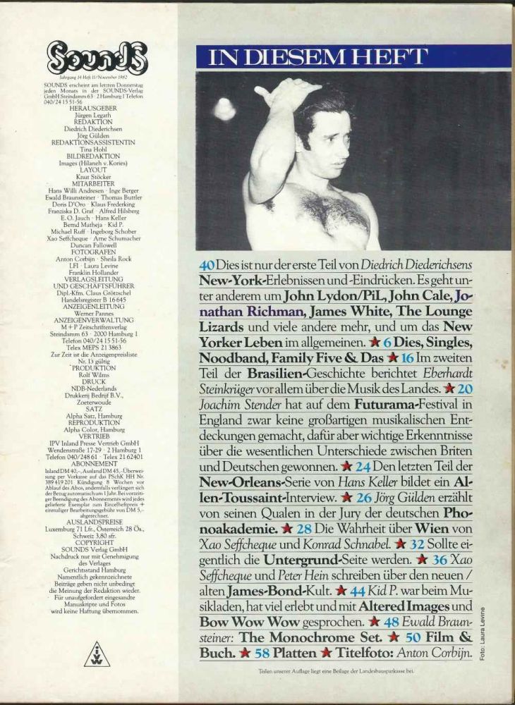 Sounds November 1982 Inhalt