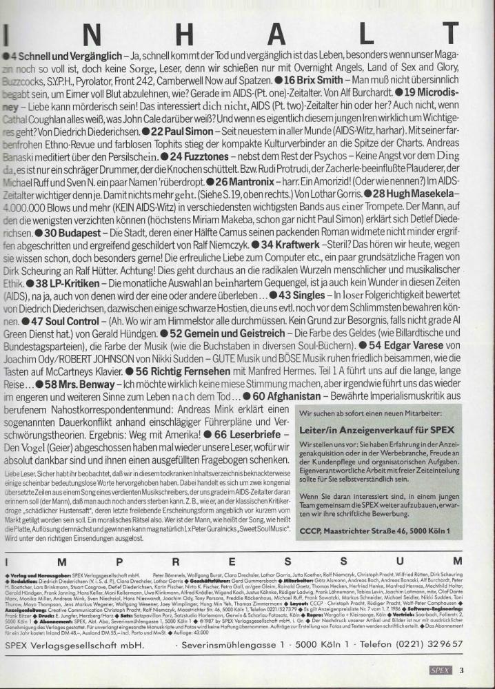 Spex 04/1987 Inhalt