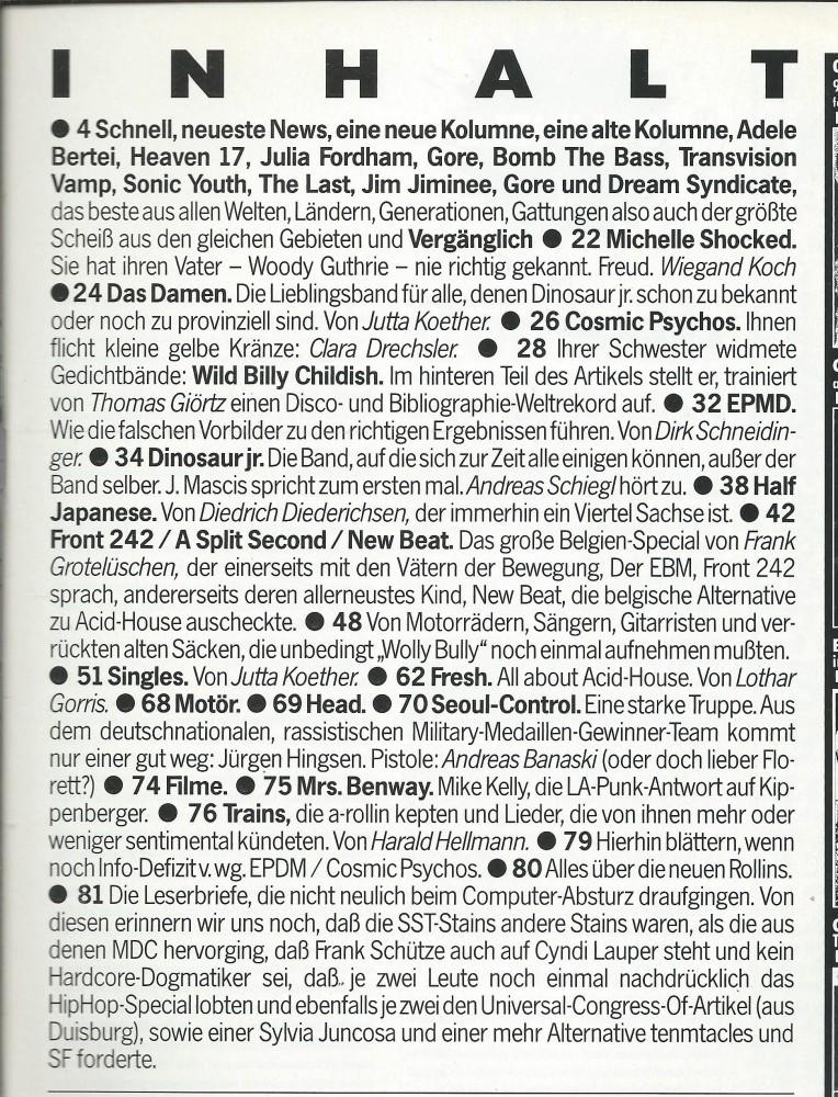 Spex - Musik zur Zeit: November 1988