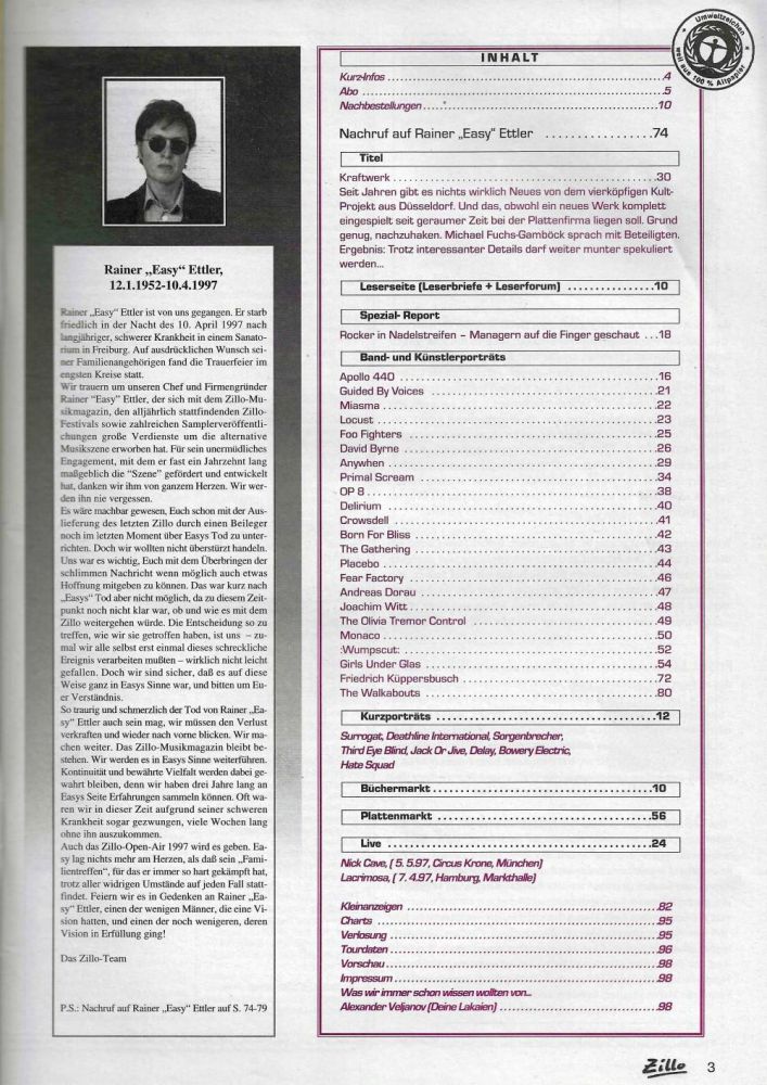 Zillo Musikmagazin 06/1997 Inhalt
